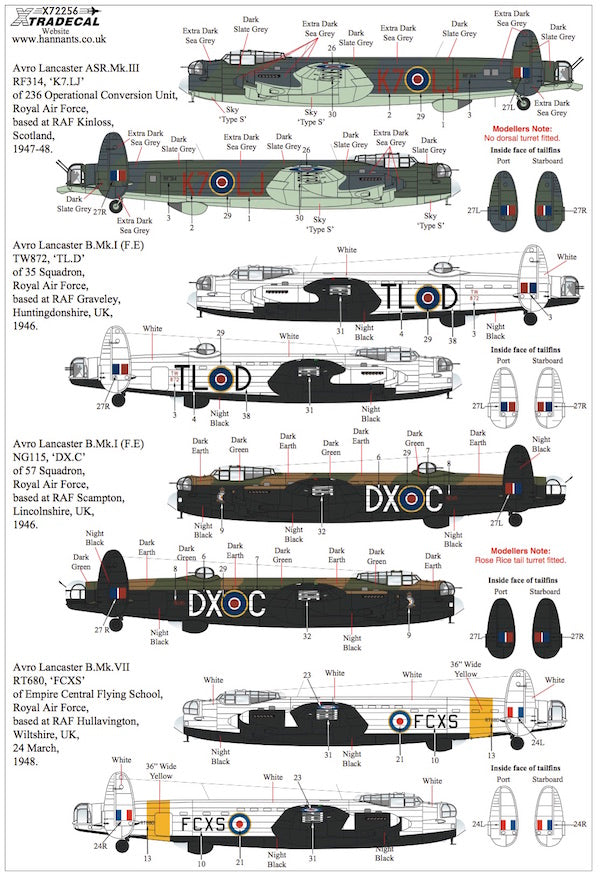 Xtradecal 72256 1:72 Post War Avro Lancaster 1946-1950