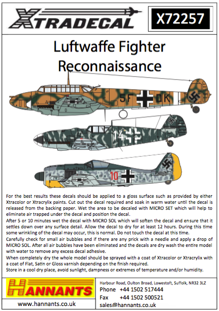 Xtradecal 72257 1:72 Luftwaffe Reconnaissance Fighters