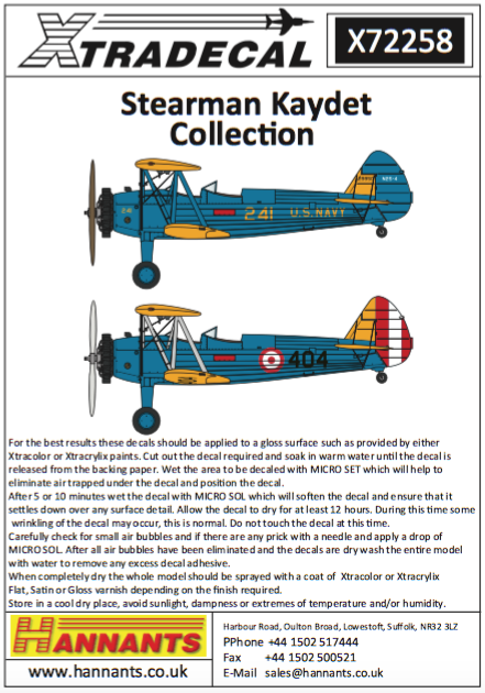 Xtradecal 72258 1:72 Boeing Stearman Kaydet