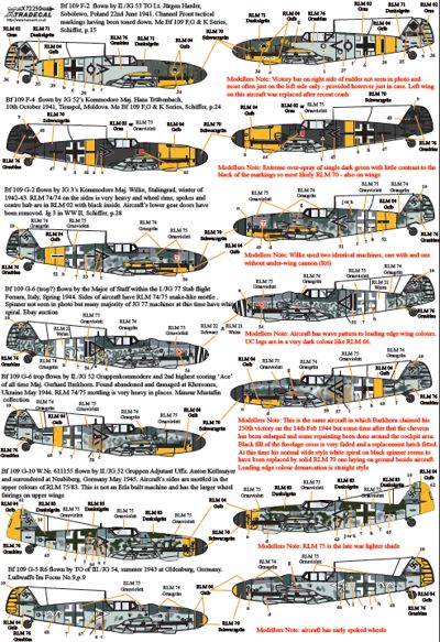 Xtradecal 72259 1:72 Messerschmitt Bf-109E/F/G Stab Markings Part 1