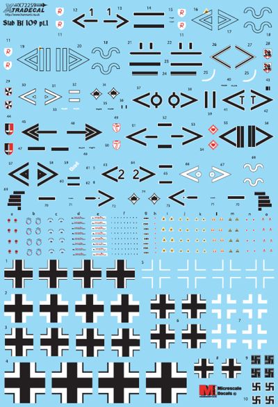 Xtradecal 72259 1:72 Messerschmitt Bf-109E/F/G Stab Markings Part 1