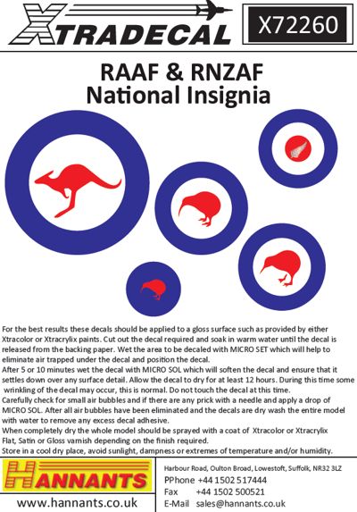 Xtradecal 72260 1:72 RAAF & RNZAF National Insignia