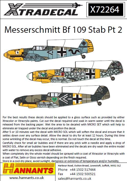 Xtradecal 72264 1:72 Messerschmitt Bf-109s with Stab Markings Part 2