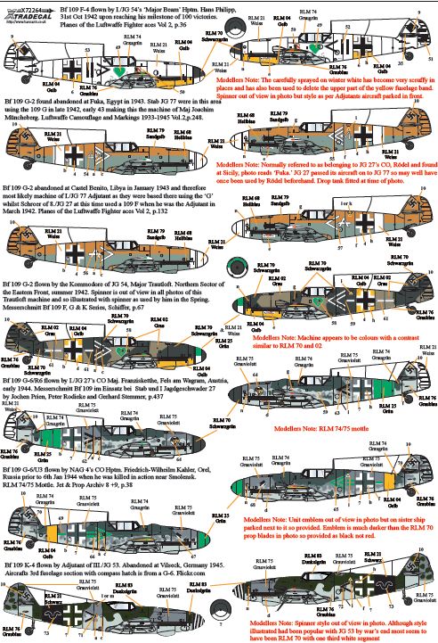 Xtradecal 72264 1:72 Messerschmitt Bf-109s with Stab Markings Part 2