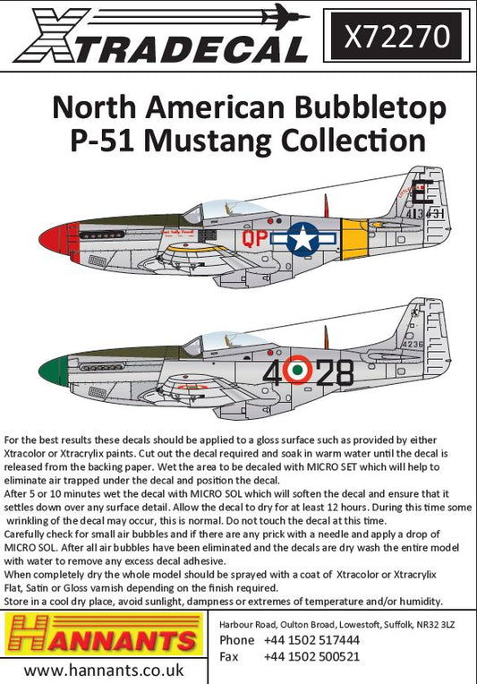 Xtradecal 72270 1:72 International North-American P-51D Mustang Bubbletops