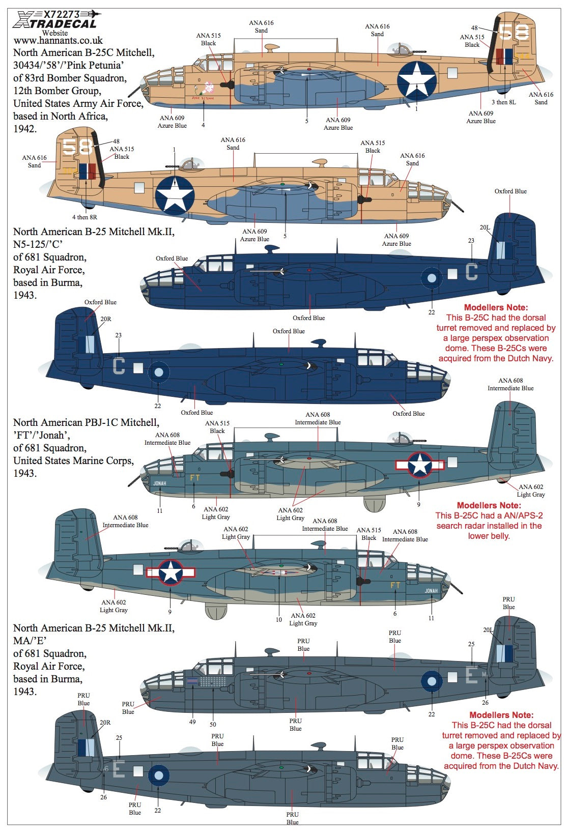 Xtradecal 72273 1:72 North-American B-25C Mitchell Collection