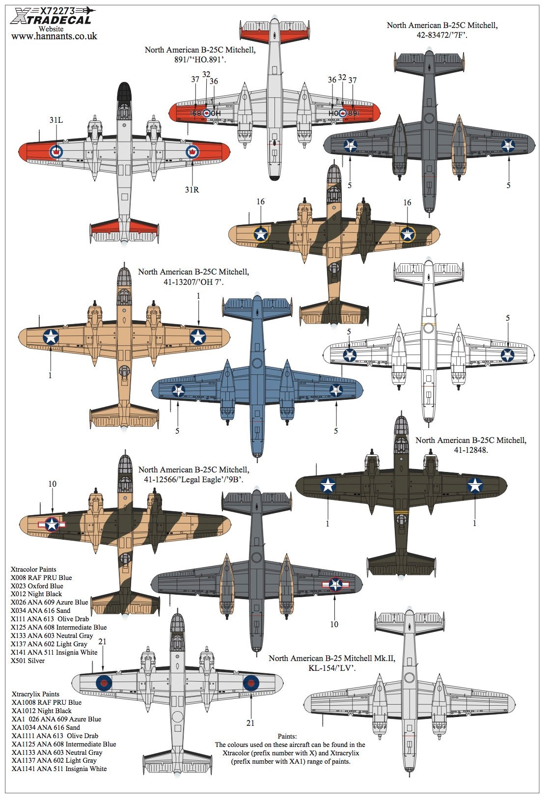 Xtradecal 72273 1:72 North-American B-25C Mitchell Collection