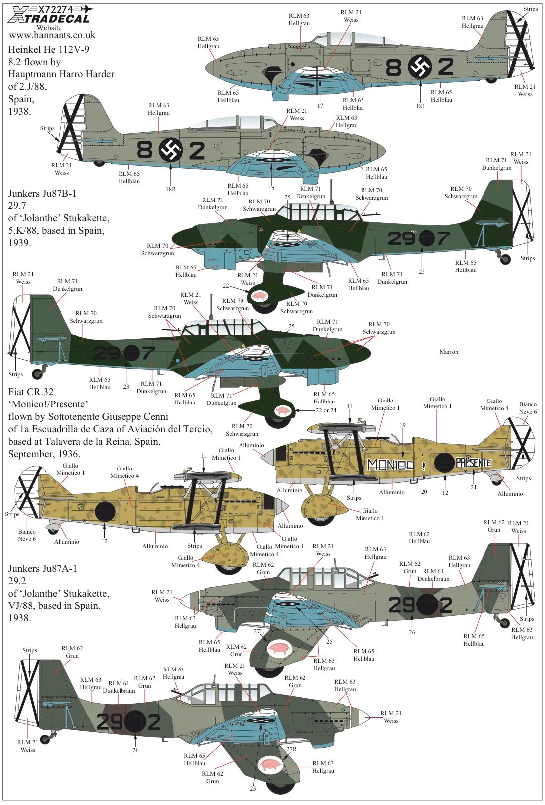 Xtradecal 72274 1:72 Spanish Civil War Condor Legion Part 1