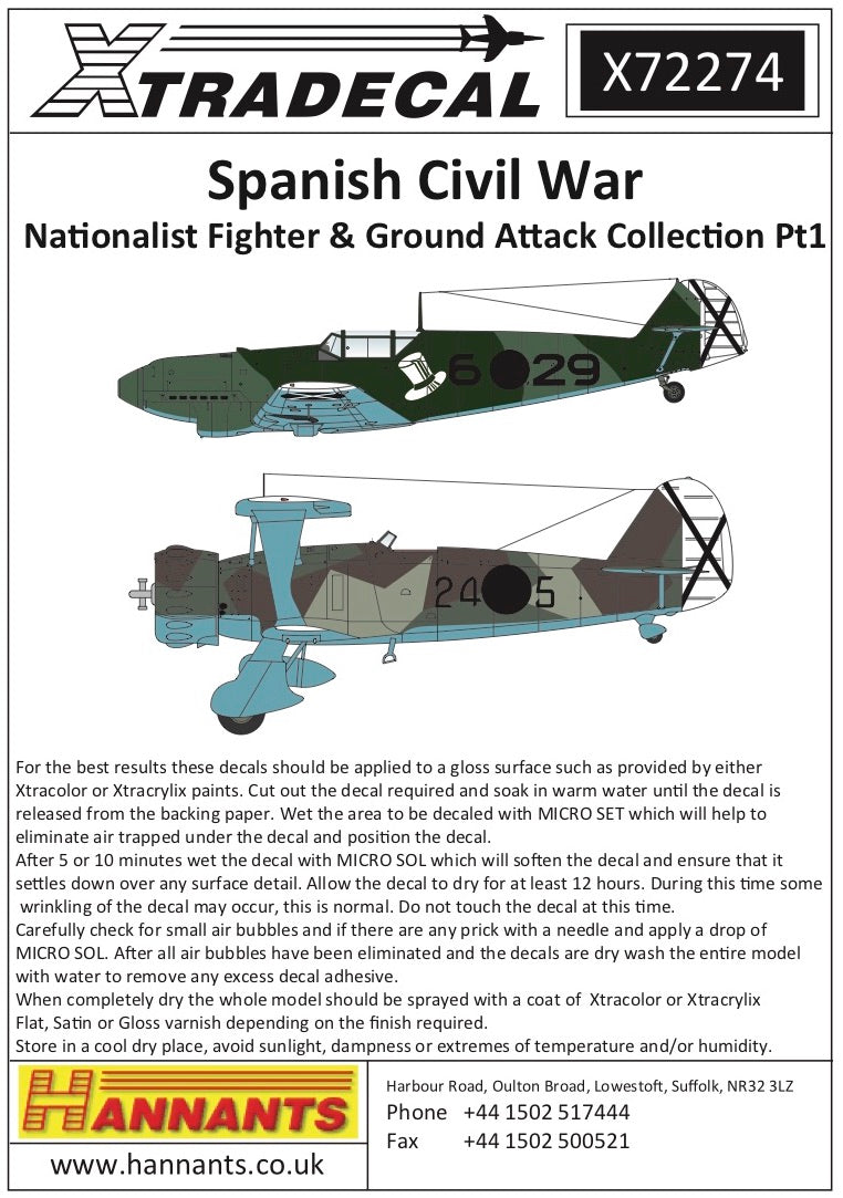 Xtradecal 72274 1:72 Spanish Civil War Condor Legion Part 1