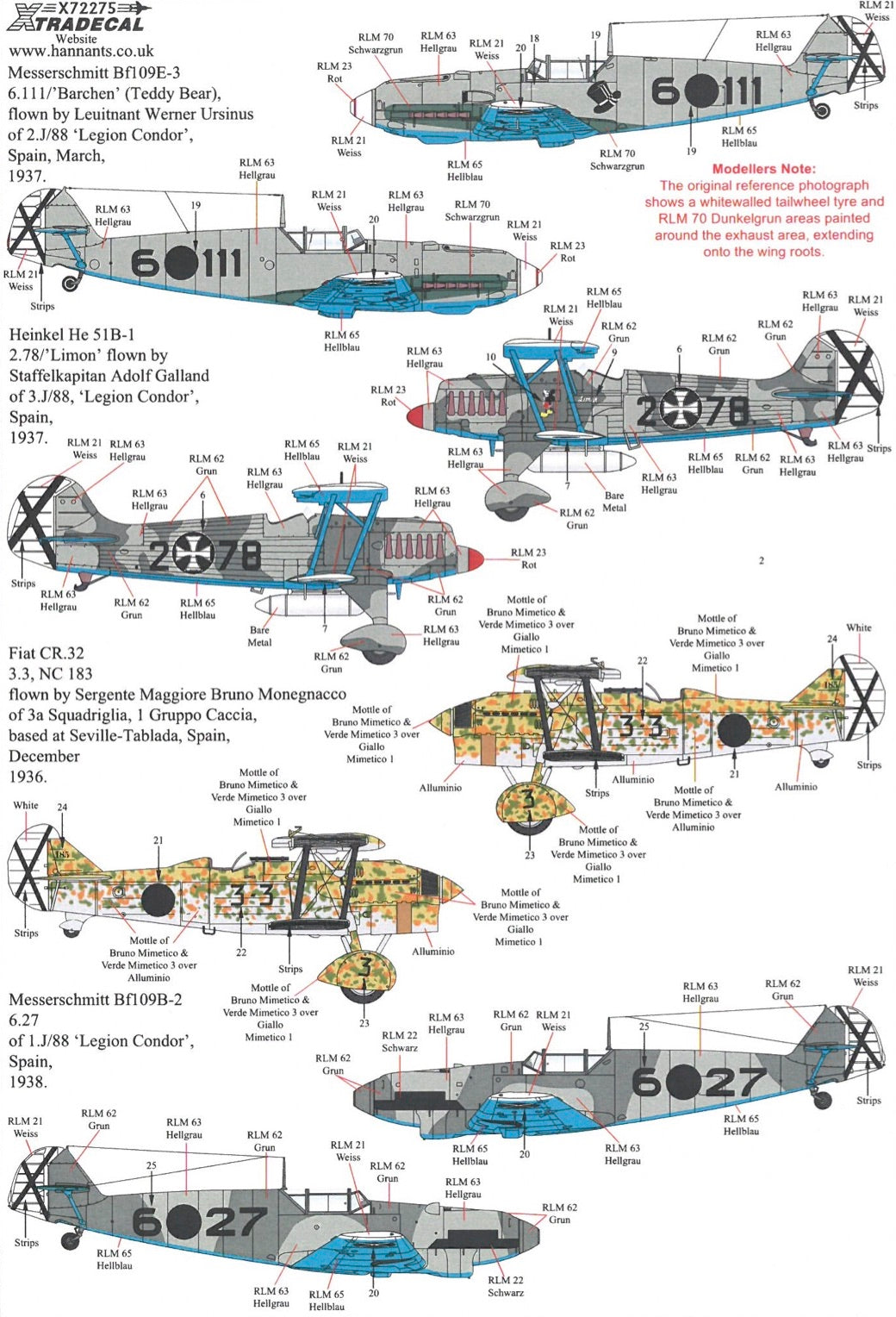 Xtradecal 72275 1:72 Spanish Civil War Condor Legion Part 2