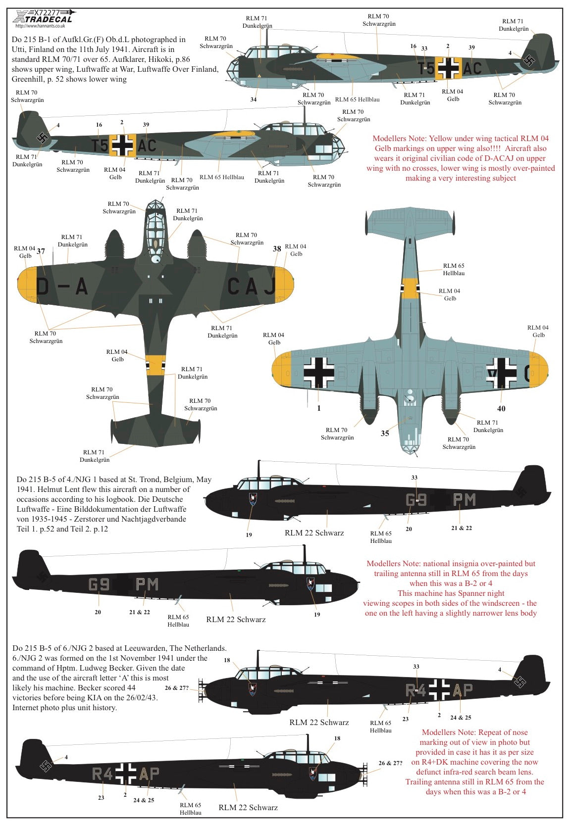 Xtradecal 72277 1:72 Dornier Do-215