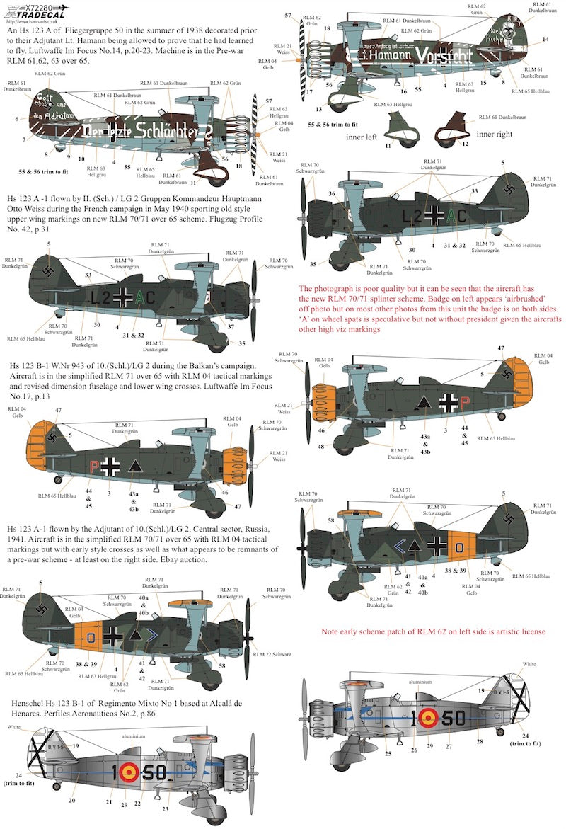 Xtradecal 72280 1:72 Henschel Hs-123A-1/B-1