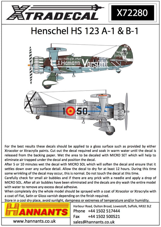 Xtradecal 72280 1:72 Henschel Hs-123A-1/B-1