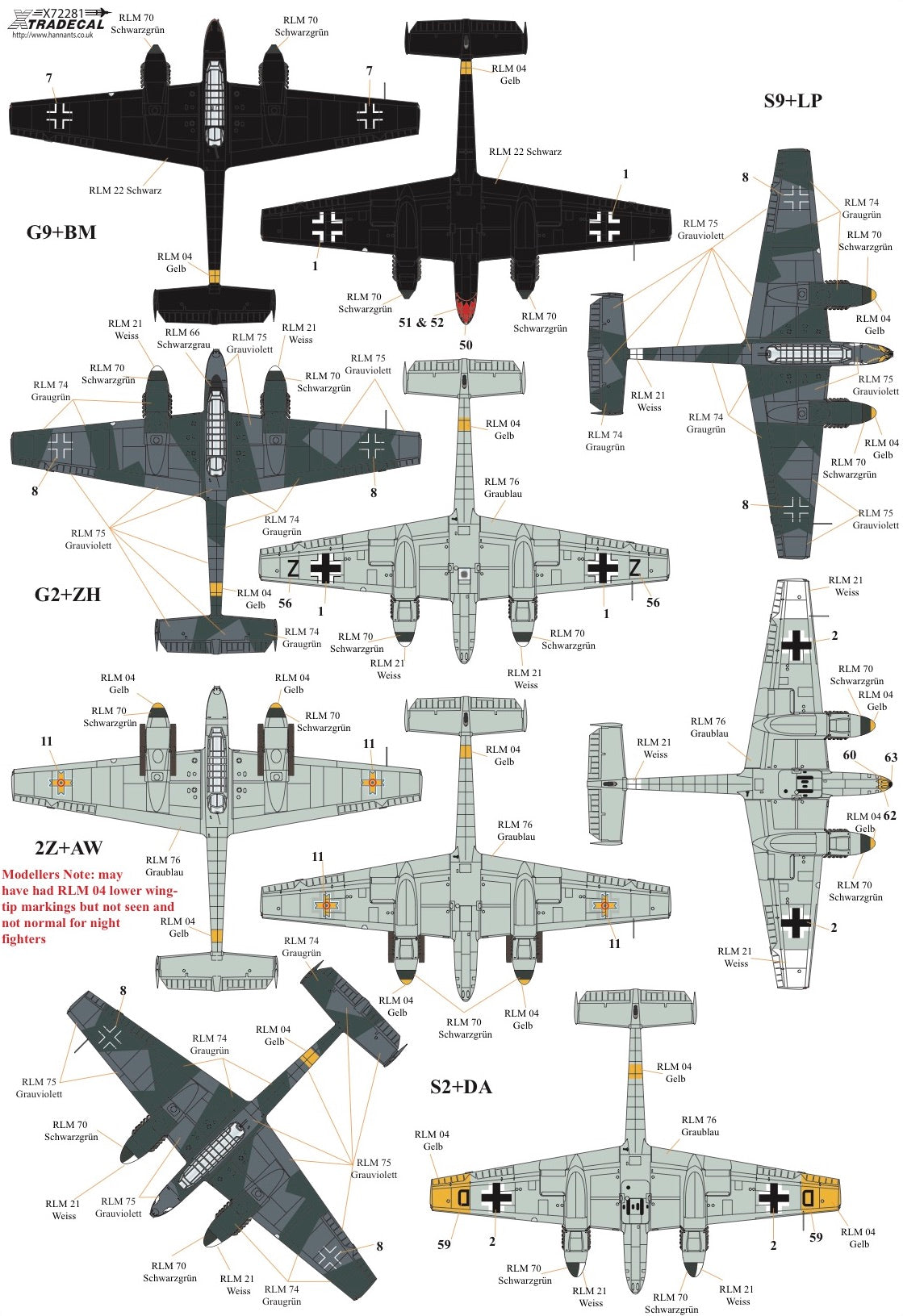 Xtradecal 72281 1:72 Messerschmitt Bf-110C/D/E/F/G