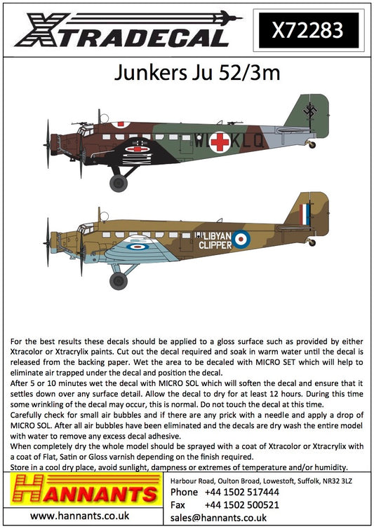 Xtradecal 72283 1:72 Junkers Ju-52/3m