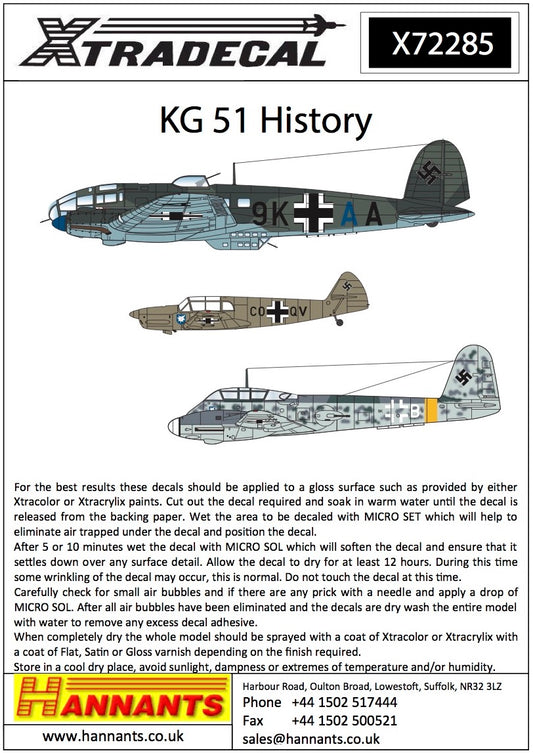 Xtradecal 72285 1:72 The History of Kampfgeschwader KG51 'Edelweiss'