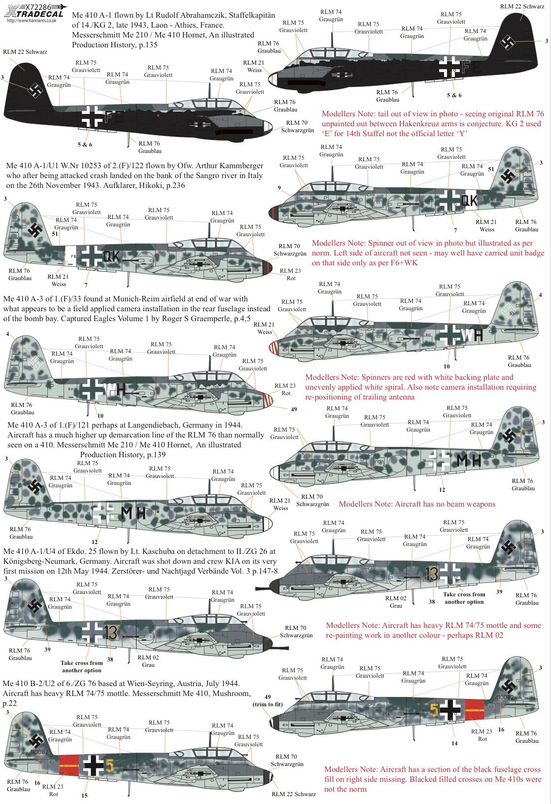 Xtradecal 72286 1:72 Messerchmitt Me-410A-1