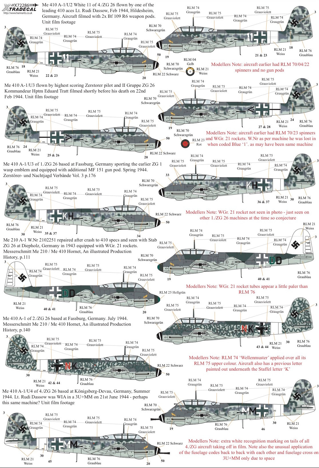 Xtradecal 72286 1:72 Messerchmitt Me-410A-1