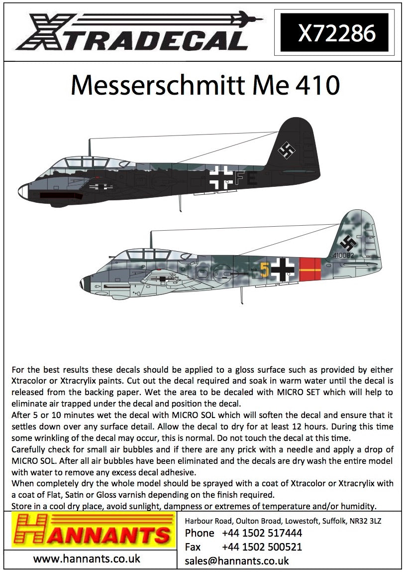 Xtradecal 72286 1:72 Messerchmitt Me-410A-1