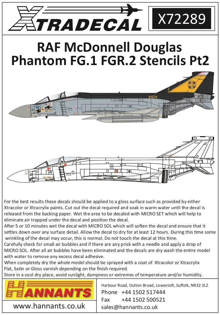 Xtradecal 72289 1:72 McDonnell-Douglas FG.1/FGR.2 Phantom RAF Stencil Data Part 2