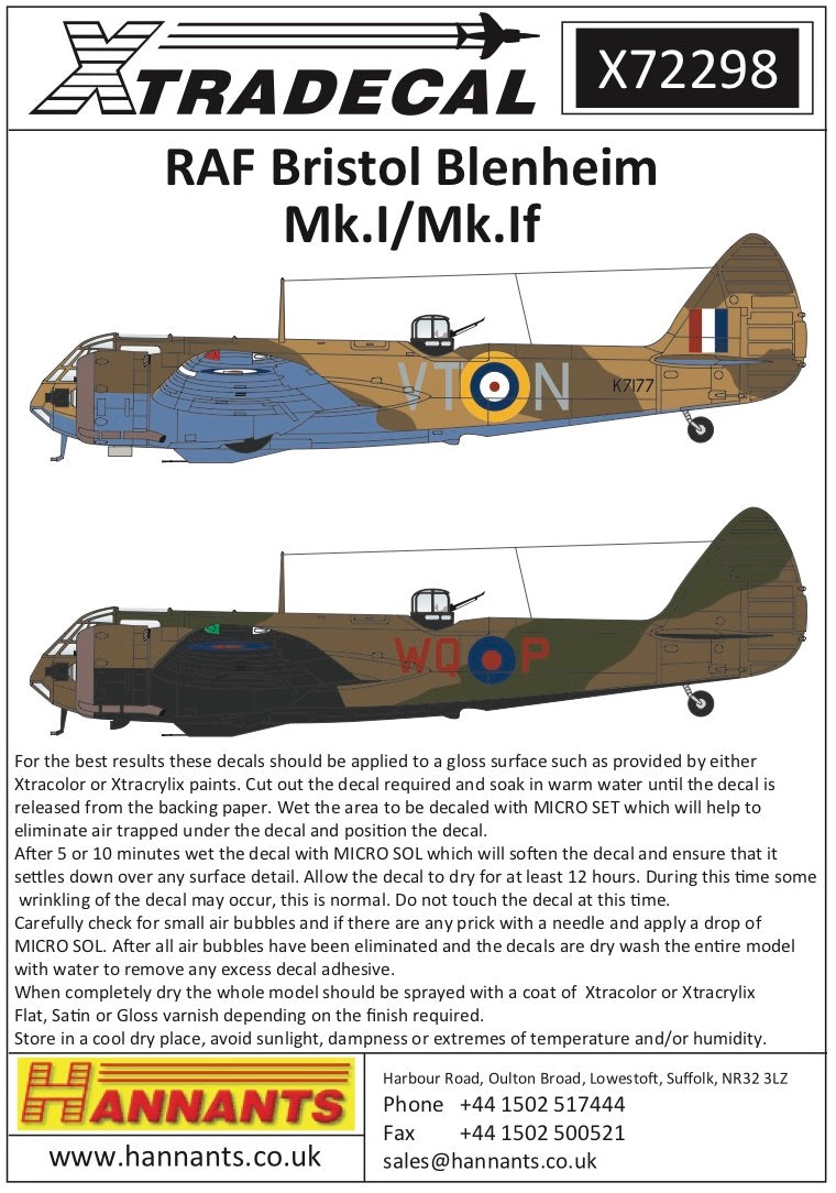 Xtradecal 72298 1:72 Bristol Blenheim Mk.I/Mk.If