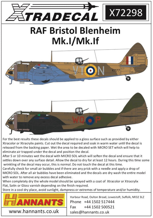 Xtradecal 72298 1:72 Bristol Blenheim Mk.I/Mk.If