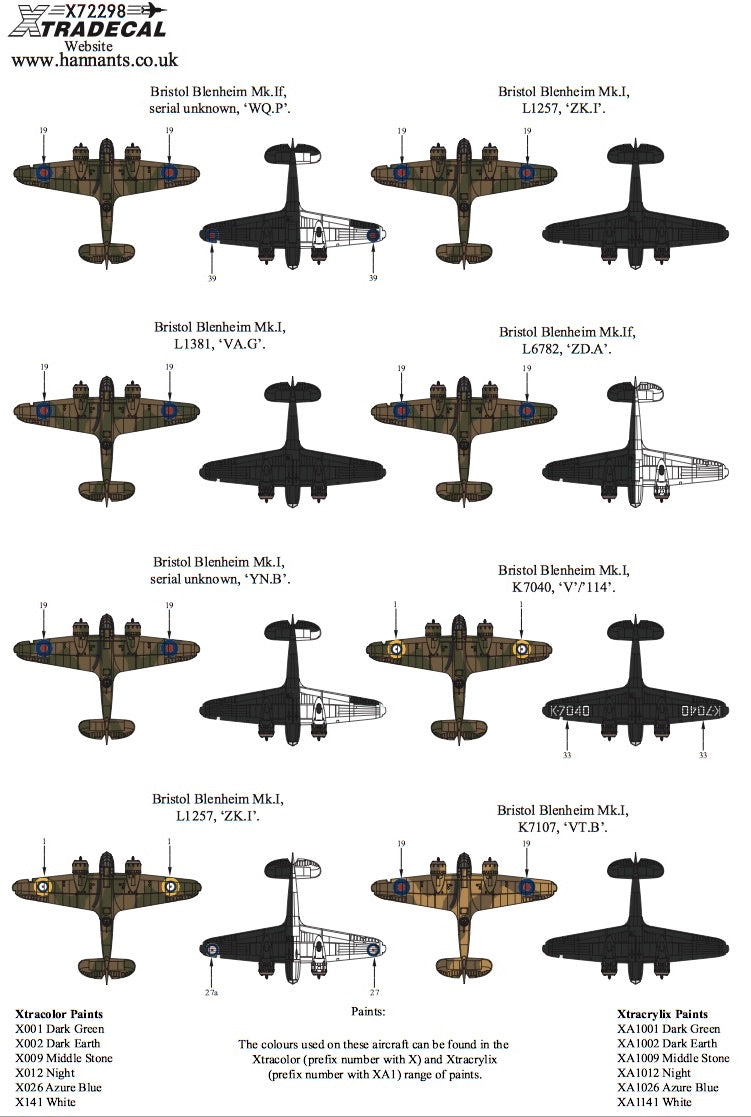 Xtradecal 72298 1:72 Bristol Blenheim Mk.I/Mk.If