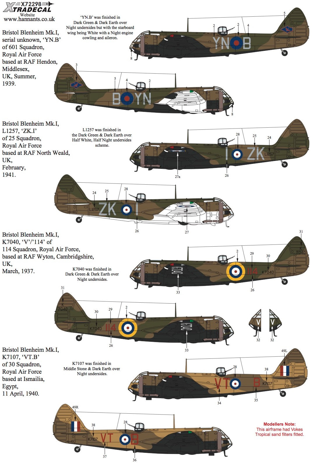 Xtradecal 72298 1:72 Bristol Blenheim Mk.I/Mk.If