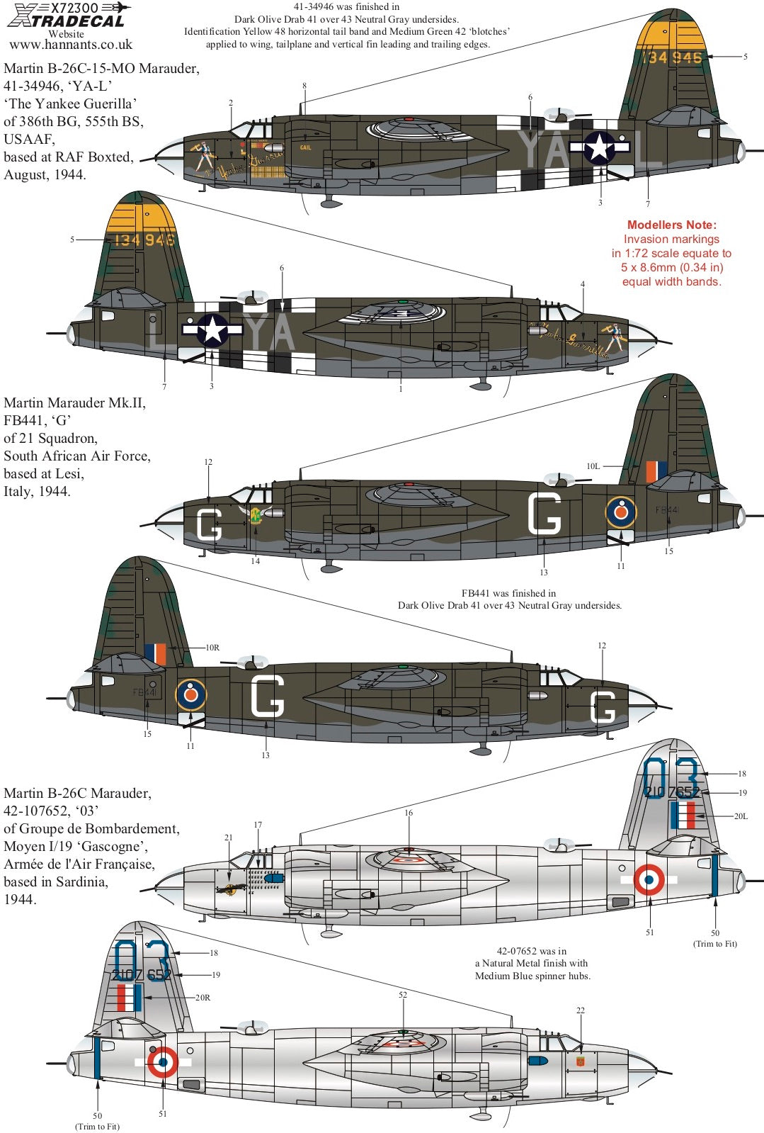 Xtradecal 72300 1:72 Martin B-26 Marauder