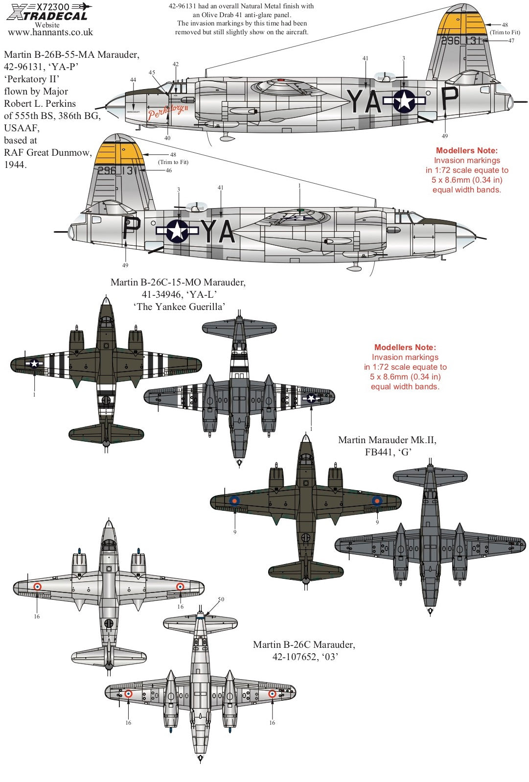 Xtradecal 72300 1:72 Martin B-26 Marauder