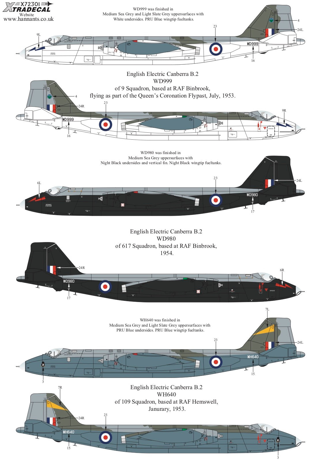 Xtradecal 72301 1:72 BAC/EE Canberra B.2