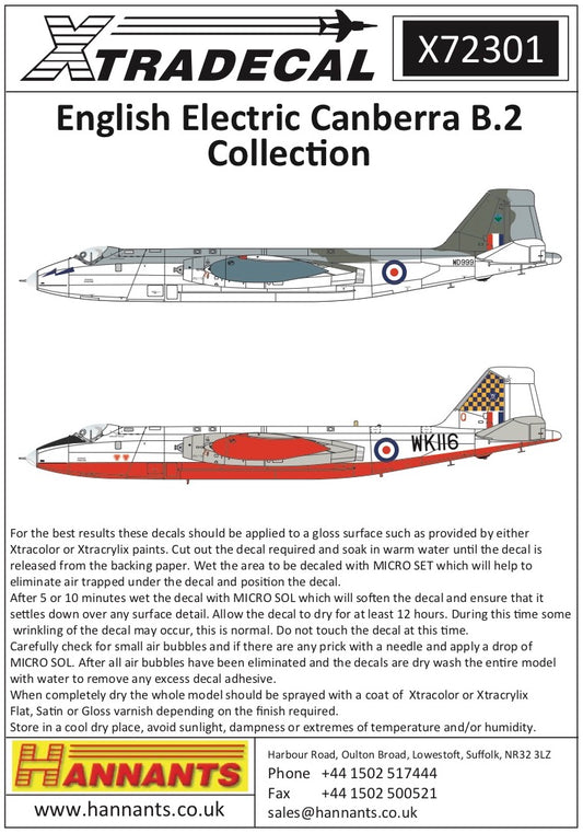 Xtradecal 72301 1:72 BAC/EE Canberra B.2