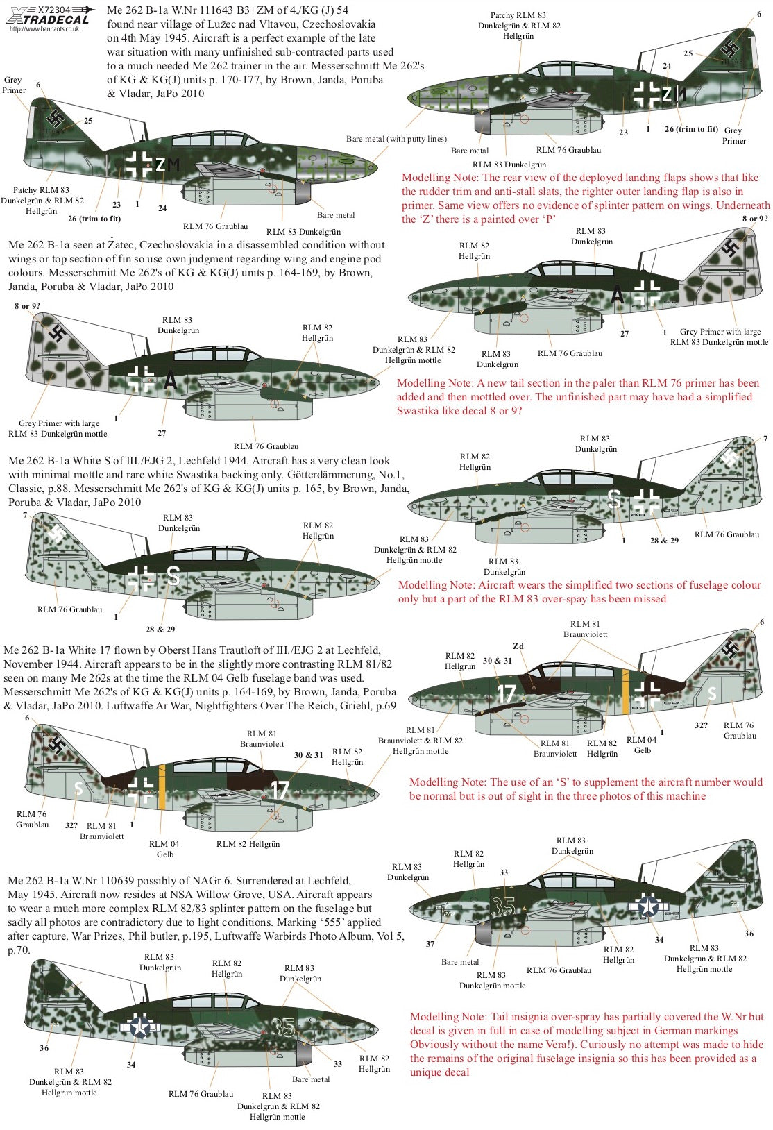 Xtradecal 72304 1:72 Messerschmitt Me-262B-1a