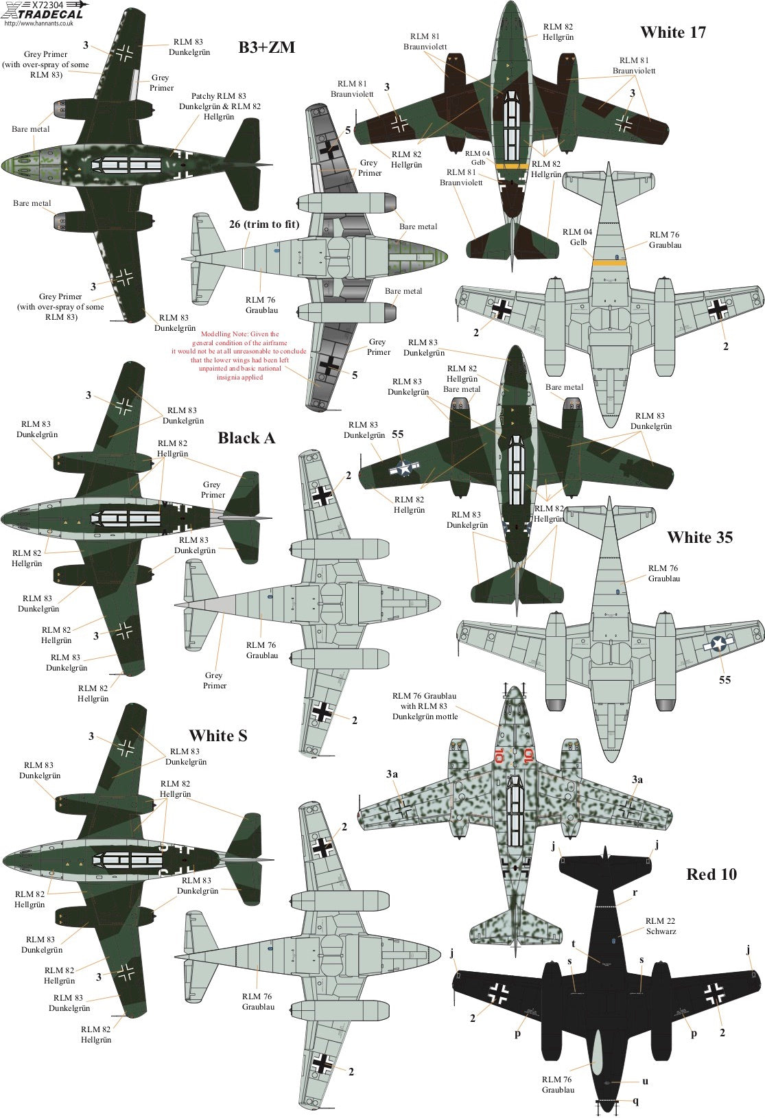 Xtradecal 72304 1:72 Messerschmitt Me-262B-1a