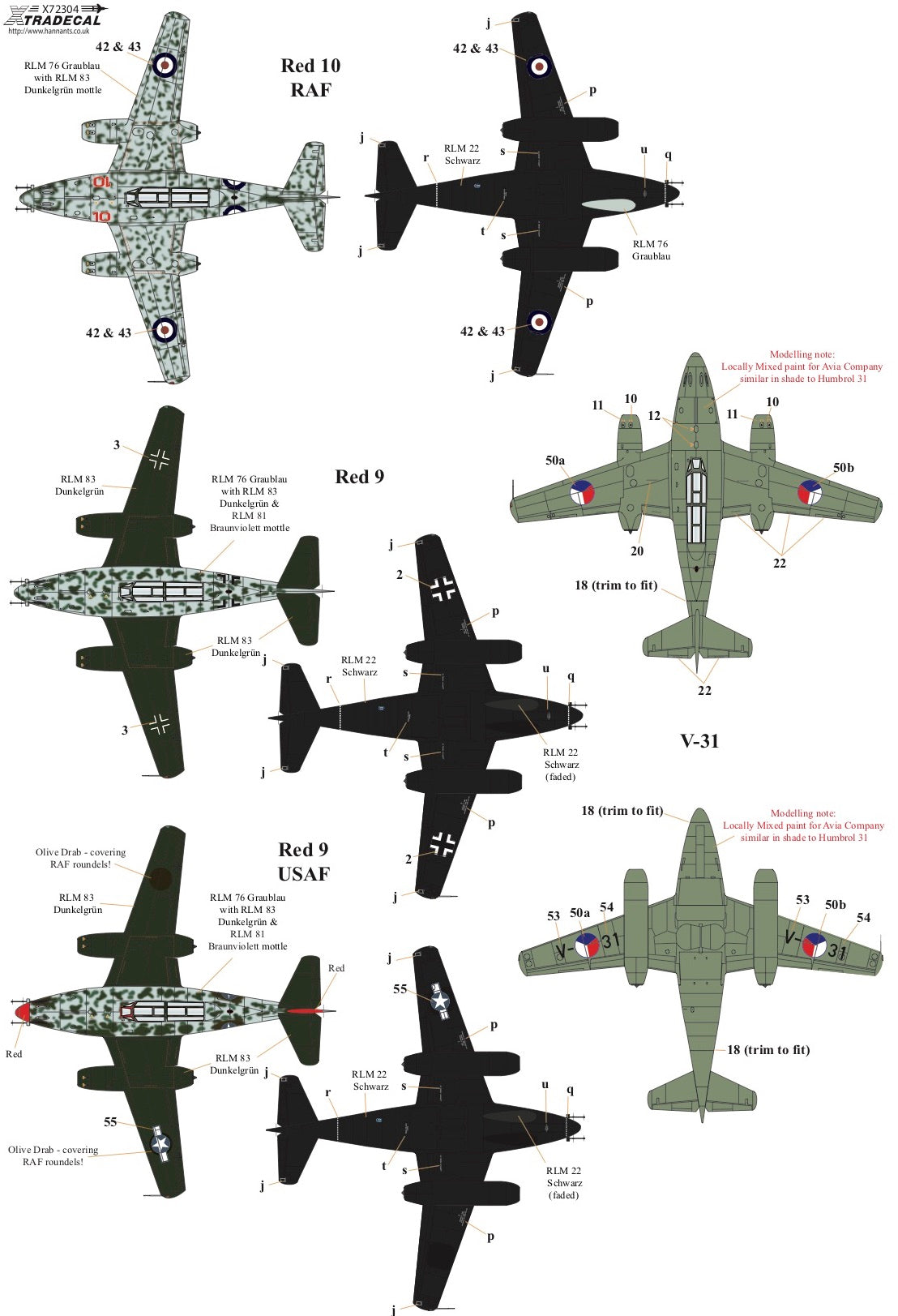 Xtradecal 72304 1:72 Messerschmitt Me-262B-1a