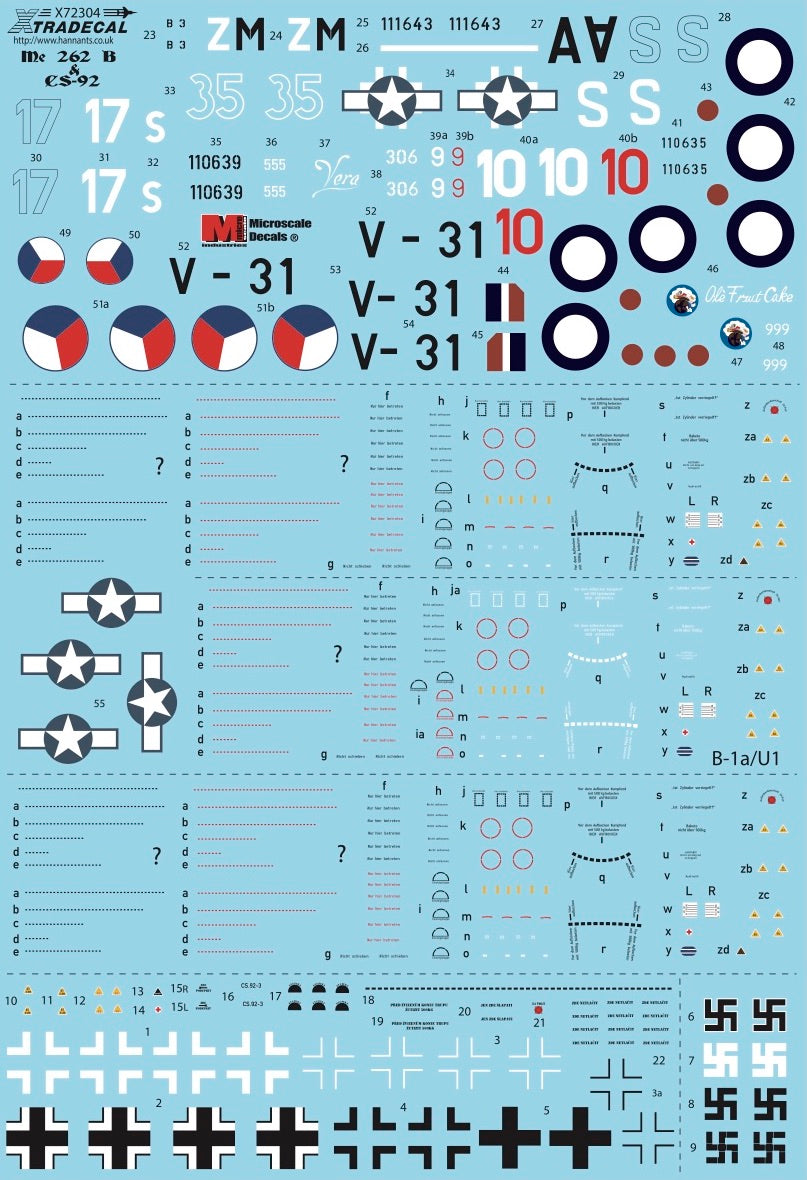 Xtradecal 72304 1:72 Messerschmitt Me-262B-1a