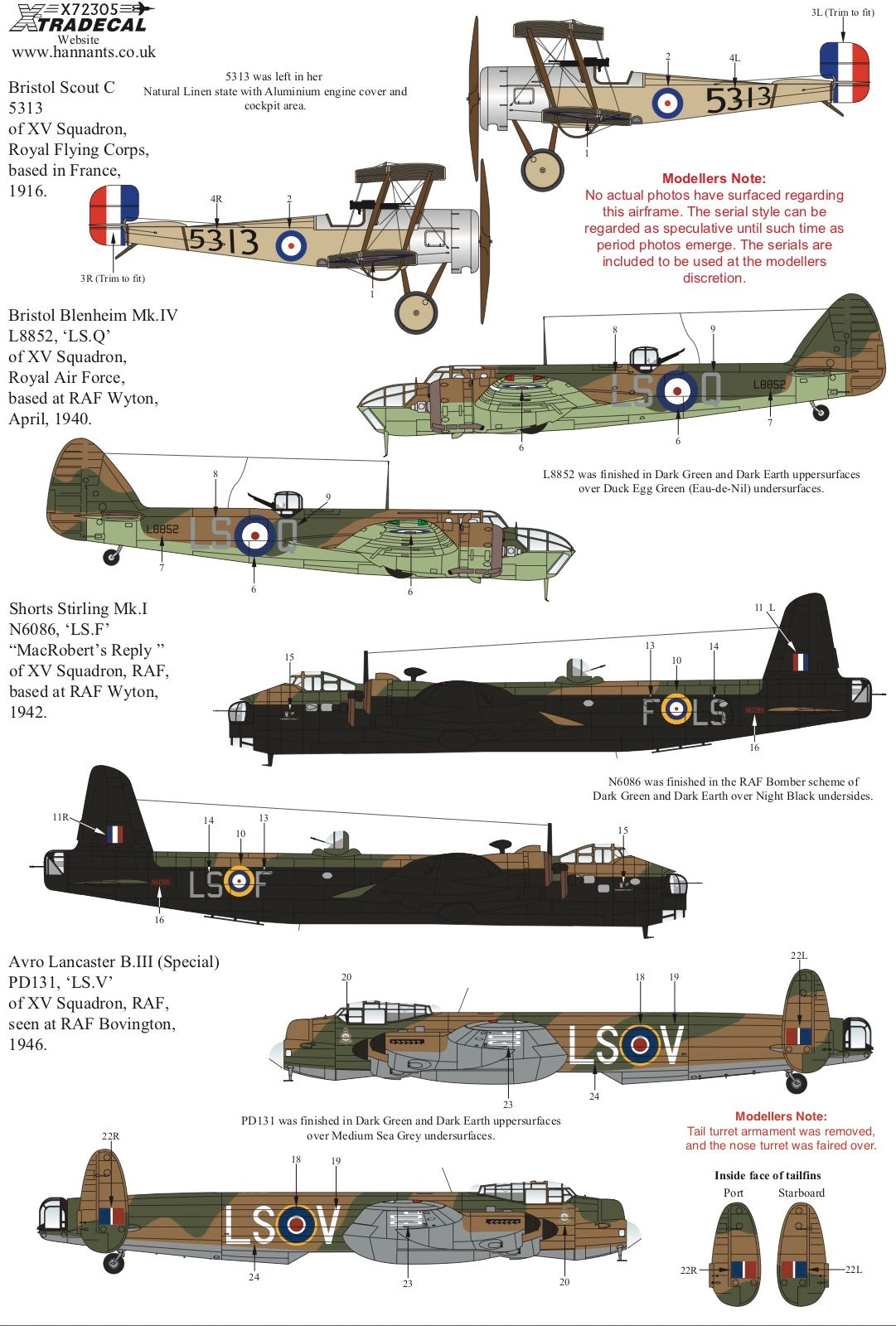 Xtradecal 72305 1:72 RAF XV Squadron History