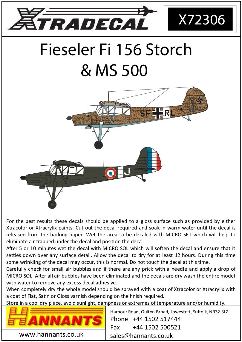 Xtradecal 72306 1:72 Fieseler Fi-156C-3 Storch