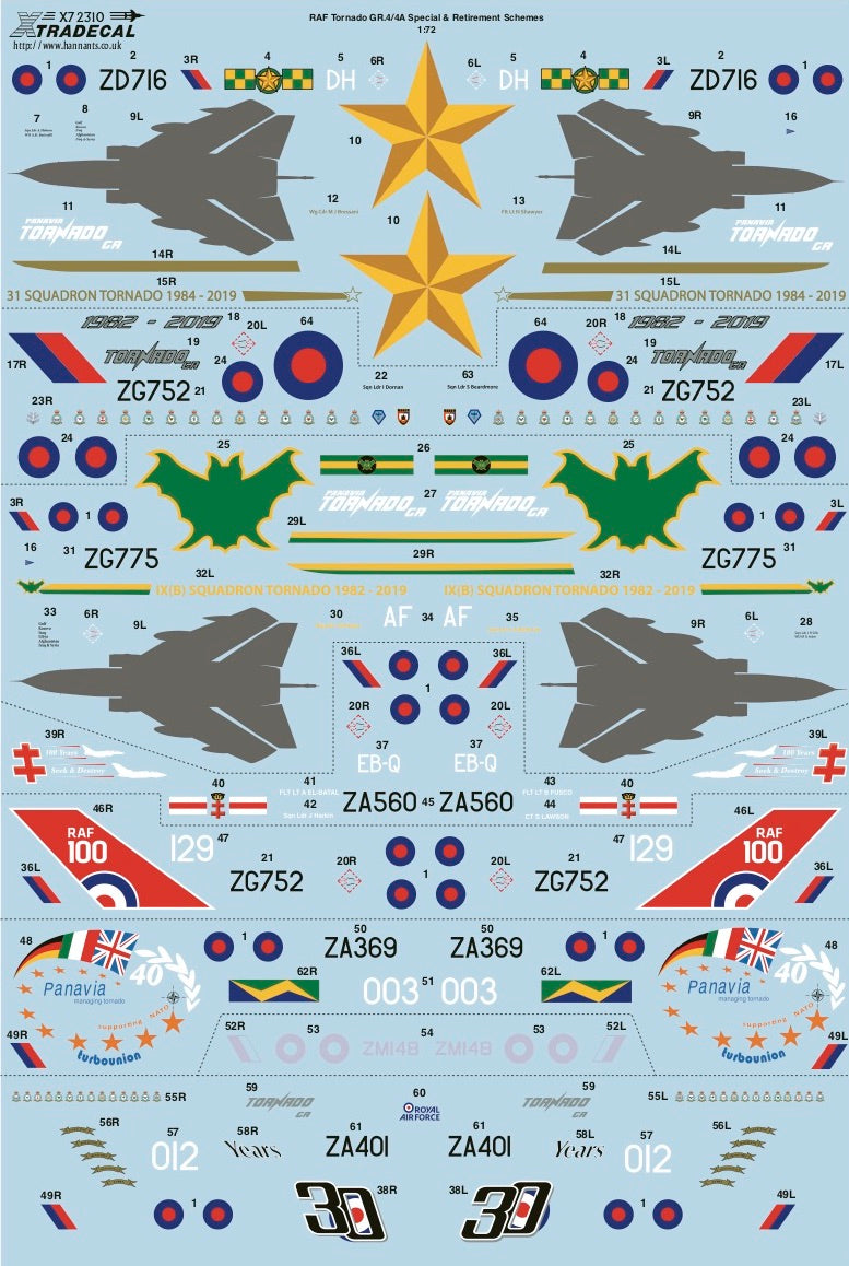 Xtradecal 72310 1:72 RAF Panavia Tornado GR.4/GR.4A Special & Retirement Schemes