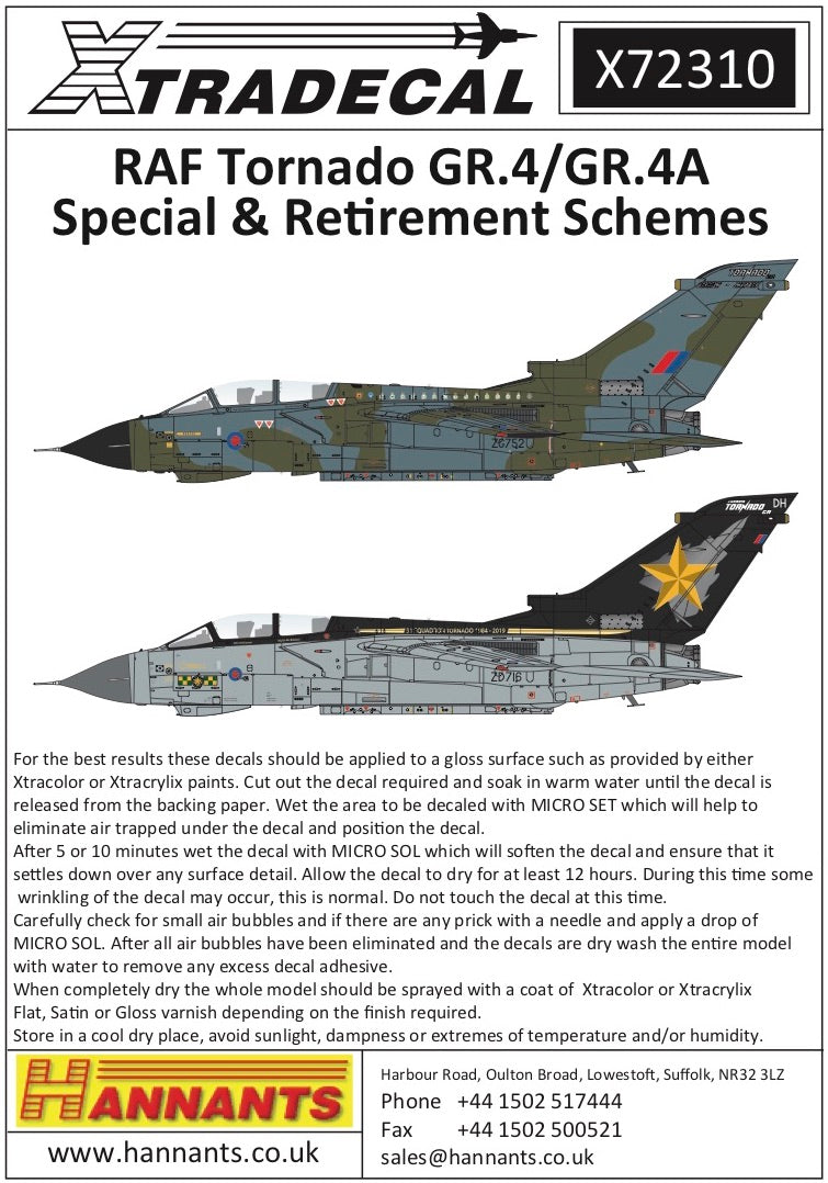 Xtradecal 72310 1:72 RAF Panavia Tornado GR.4/GR.4A Special & Retirement Schemes