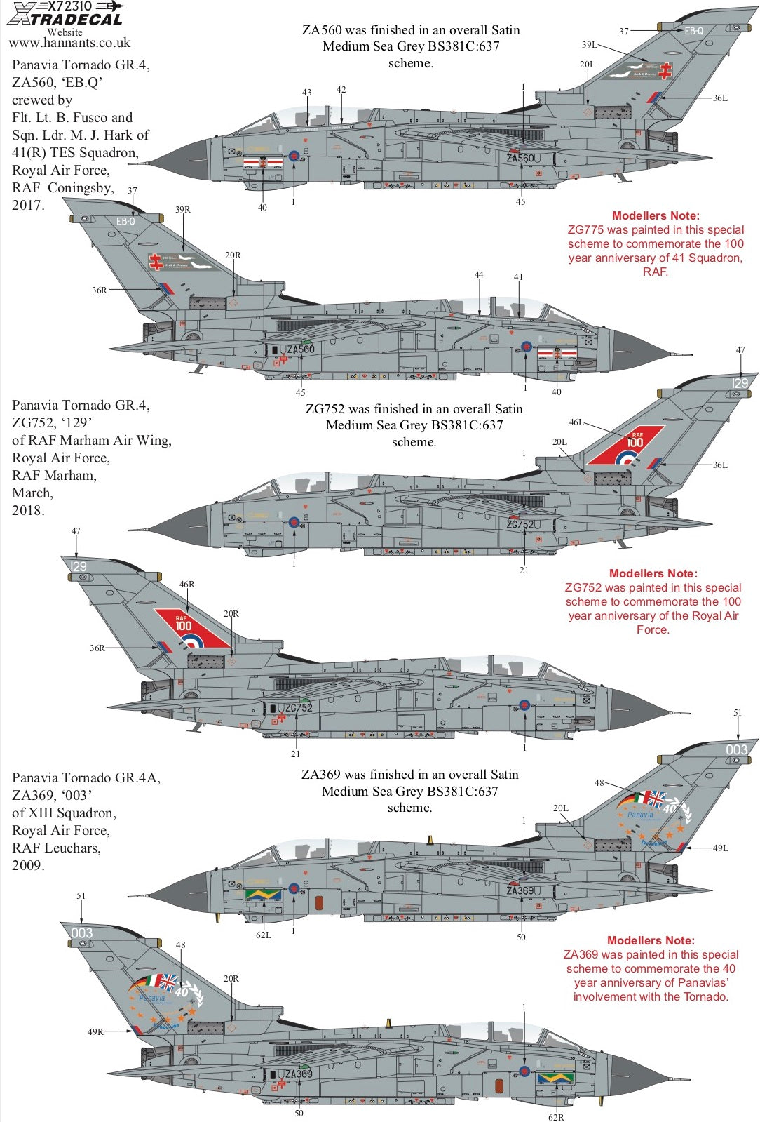 Xtradecal 72310 1:72 RAF Panavia Tornado GR.4/GR.4A Special & Retirement Schemes