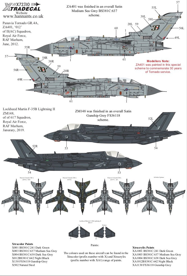 Xtradecal 72310 1:72 RAF Panavia Tornado GR.4/GR.4A Special & Retirement Schemes