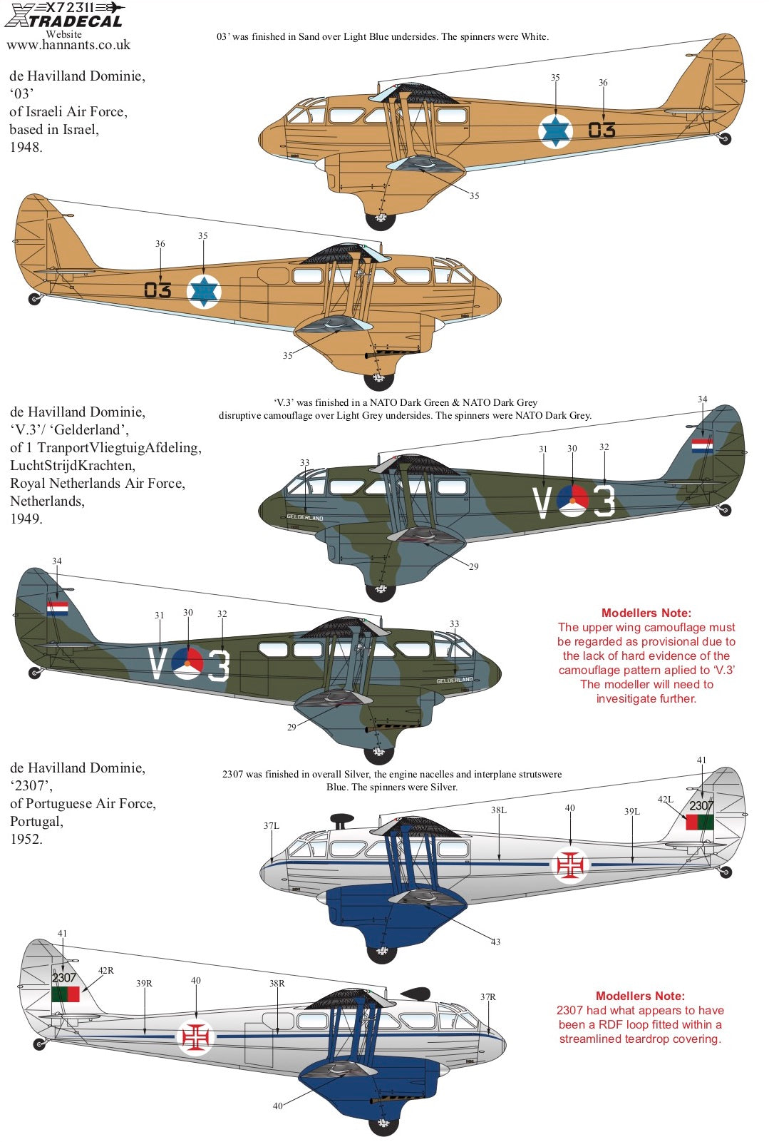 Xtradecal 72311 1:72 de Havilland Dominie/Rapide in Military Service