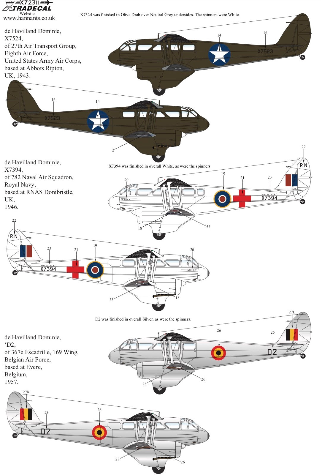 Xtradecal 72311 1:72 de Havilland Dominie/Rapide in Military Service