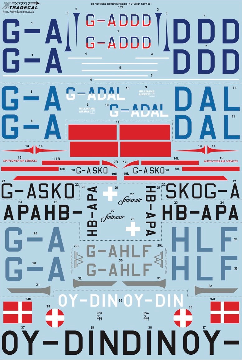 Xtradecal 72312 1:72 de Havilland Rapide in Civilian Service