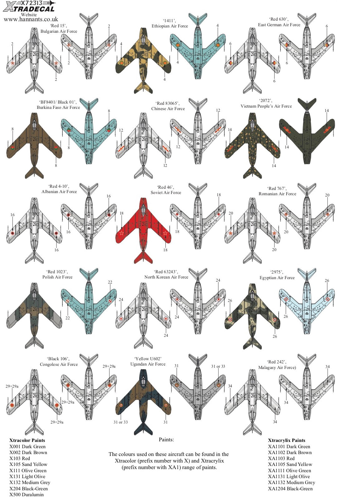 Xtradecal 72313 1:72 Mikoyan MiG-17F, PZL-Mielec Lim-5& Shenyang J-5 Collection