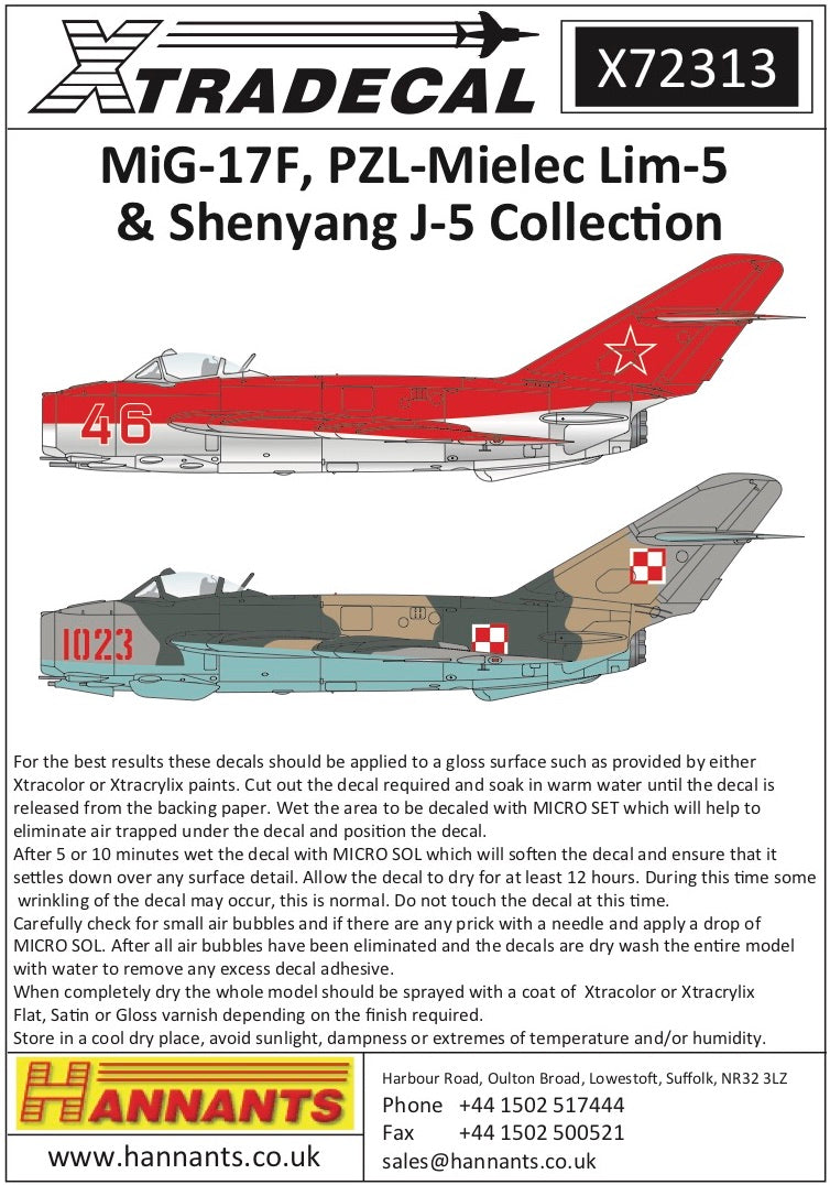 Xtradecal 72313 1:72 Mikoyan MiG-17F, PZL-Mielec Lim-5& Shenyang J-5 Collection