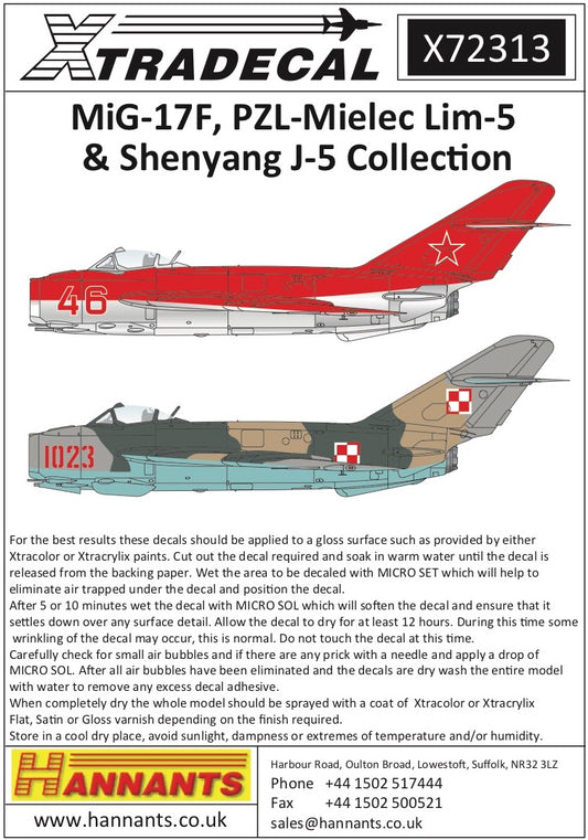 Xtradecal 72313 1:72 Mikoyan MiG-17F, PZL-Mielec Lim-5& Shenyang J-5 Collection