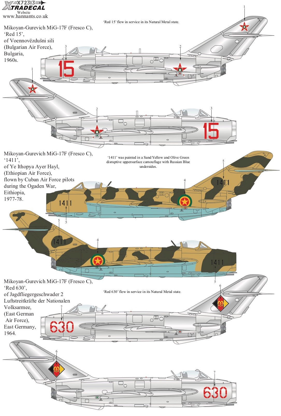 Xtradecal 72313 1:72 Mikoyan MiG-17F, PZL-Mielec Lim-5& Shenyang J-5 Collection