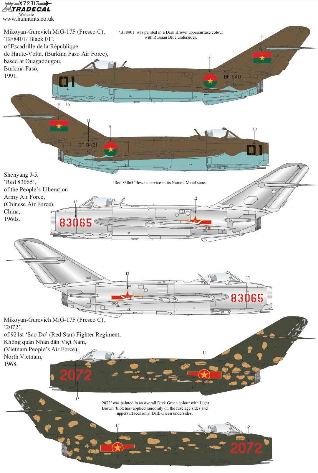 Xtradecal 72313 1:72 Mikoyan MiG-17F, PZL-Mielec Lim-5& Shenyang J-5 Collection